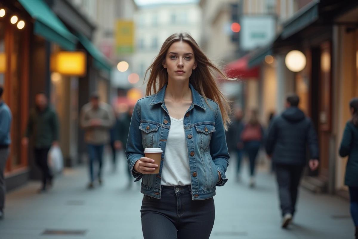 Cliché volé d'une femme prise en photo à son insu dans la rue, illustrant les différences visuelles entre photos officielles et photos candides