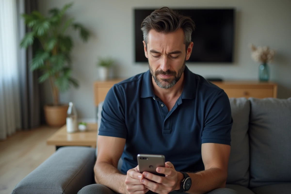 Homme consultant une page d'assistance sur smartphone avant d'appeler le support client