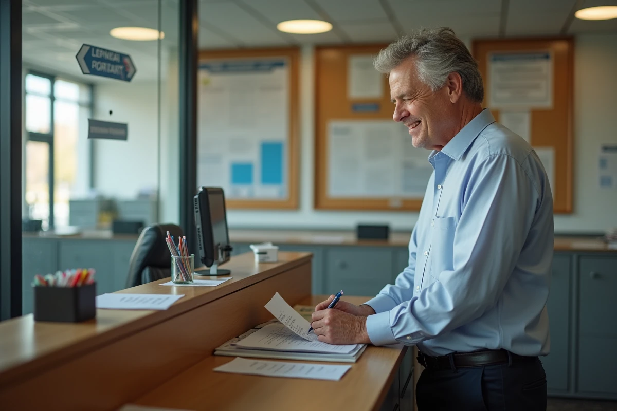 Homme remplissant un formulaire dans un bureau municipal
