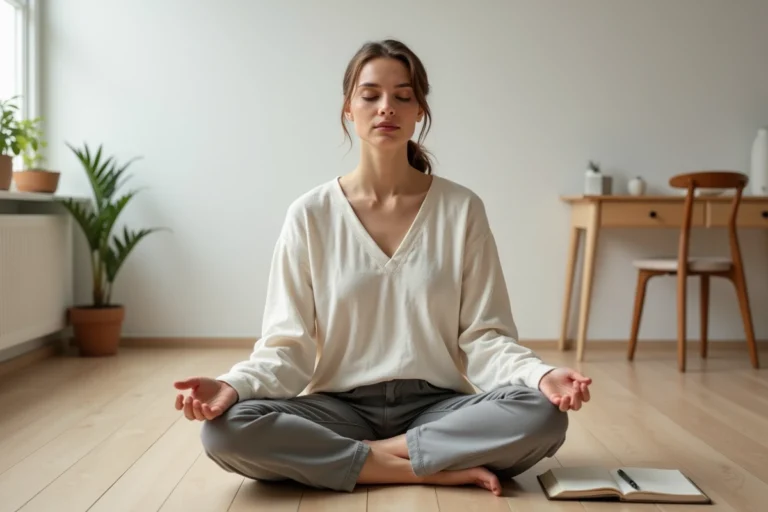 Femme pratiquant la méditation en position assise pour reprogrammer son subconscient en 21 jours